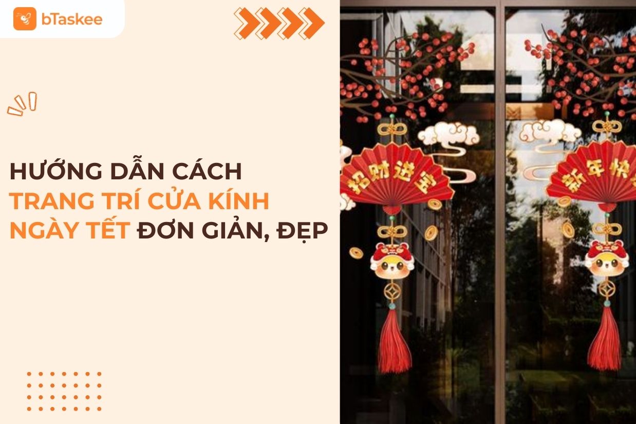 cách trang trí cửa kính ngày tết