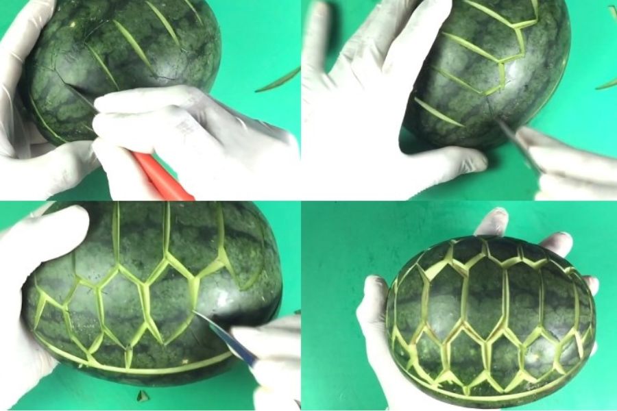 Dùng dao tỉa chuyên dụng để khắc phần mai rùa.