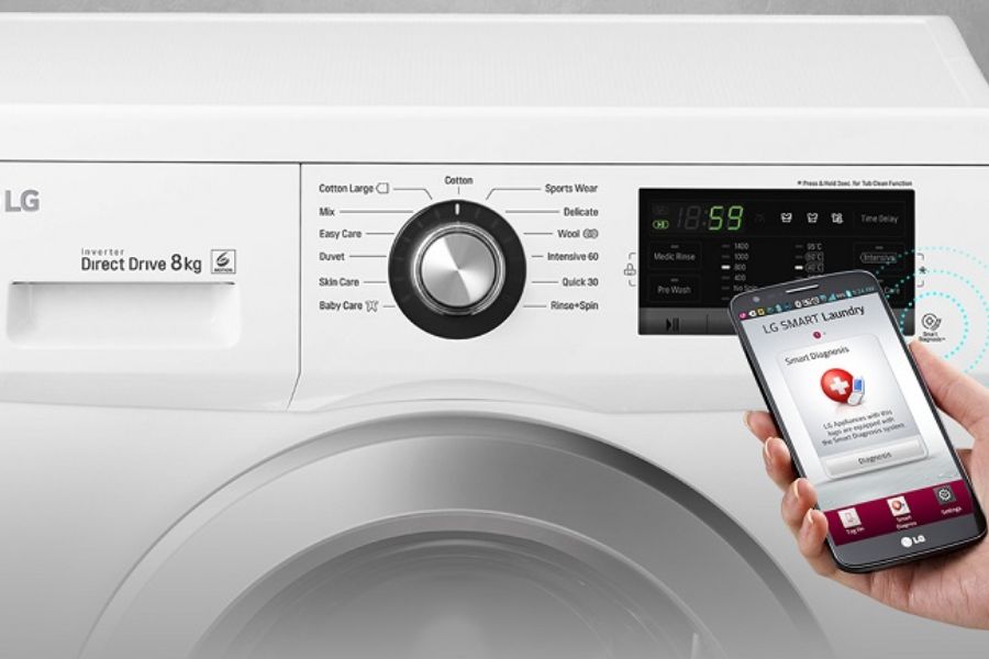 Sử dụng Smart Diagnosis giúp test lỗi máy giặt LG cửa ngang nhanh chóng tại nhà.