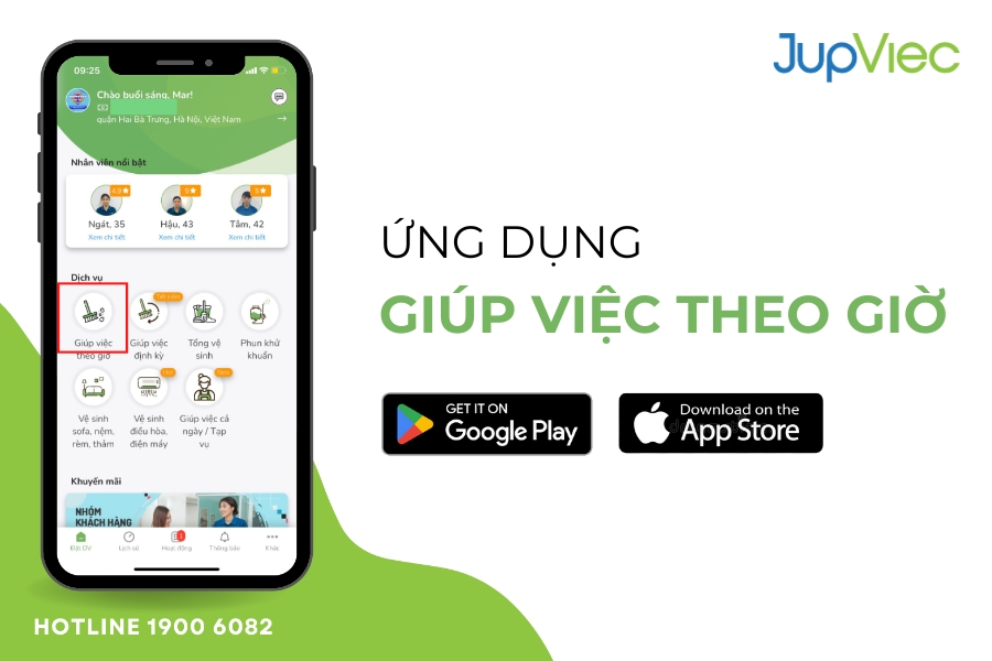 App giúp việc nhà theo giờ Jupviec.