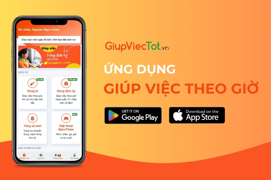 App đặt lịch dọn dẹp GiupViecTot.vn.