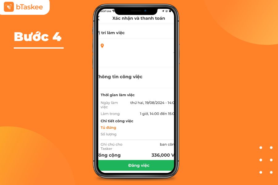 Kiểm tra thông tin và nhấn "đăng việc".