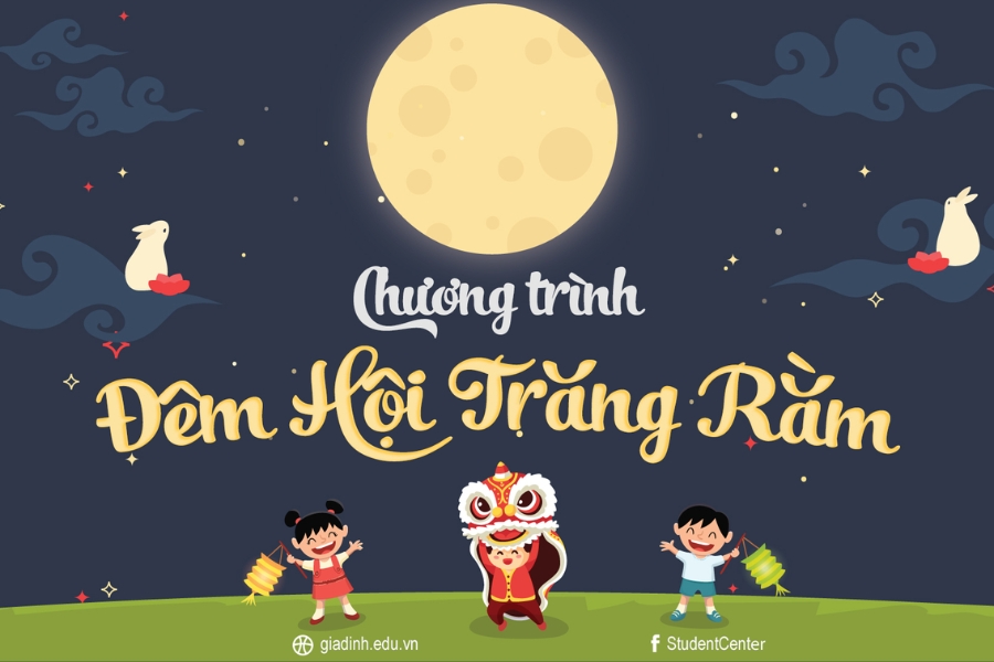 Sân khấu trung thu đơn giản, gần gũi cho bé.