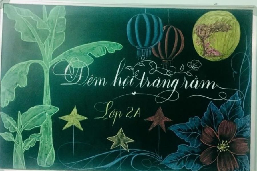 Ý tưởng trang trí bảng Trung thu chủ đề “Đêm hội trăng rằm”. (Ảnh: Sưu tầm)