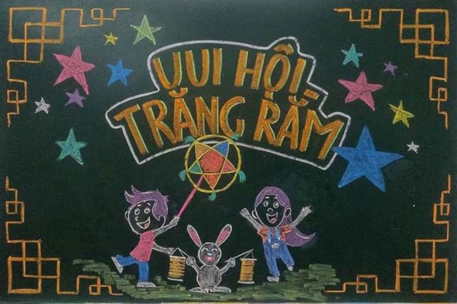 Ý tưởng trang trí bảng Trung thu chủ đề thỏ ngọc. (Ảnh: Sưu tầm)