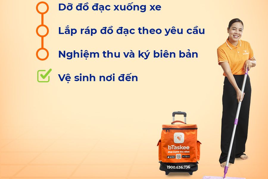 Chuyển đồ đạc, bốc xếp, lắp ráp và dọn dẹp nơi ở mới.