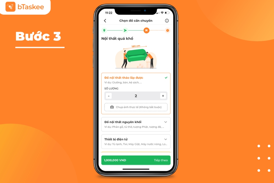Chọn cụ thể, chính xác số lượng nội thất, thiết bị cần chuyển.