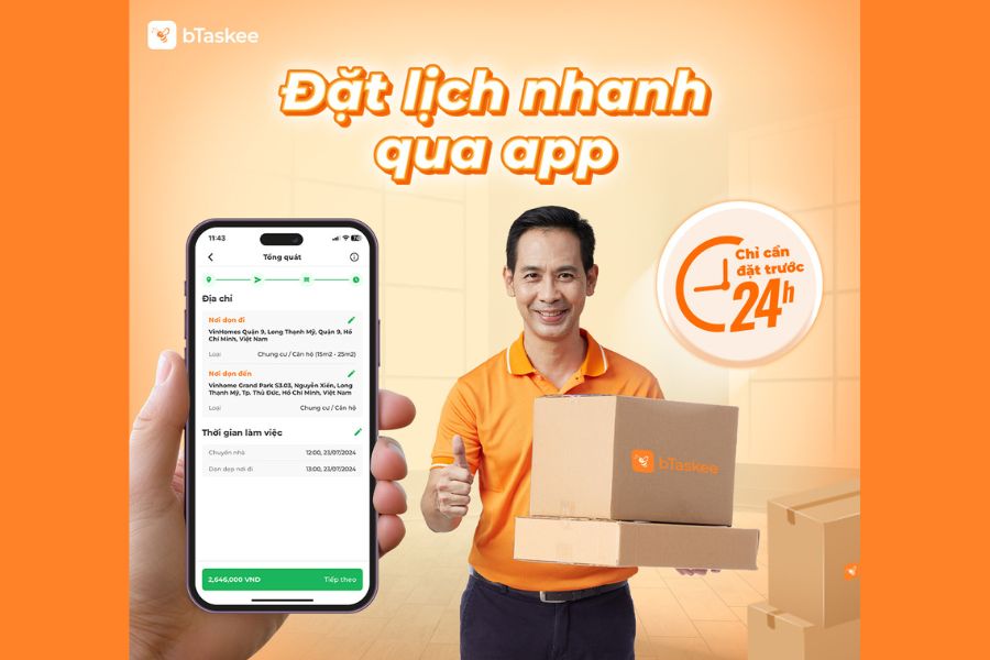 Đặt lịch nhanh chóng qua app bTaskee tiện lợi mọi lúc mọi nơi.