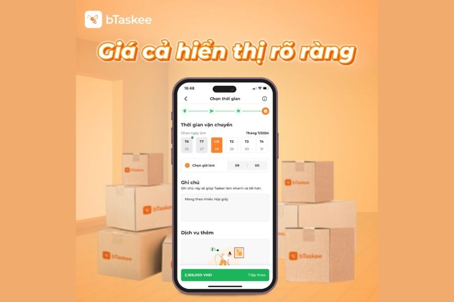 bTaskee cam kết giá cả hiển thị minh bạch ngay trên ứng dụng.