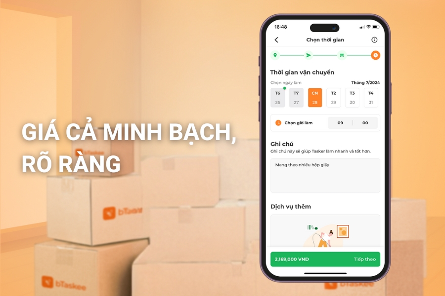 bTaskee cam kết giá cả minh bạch, hiển thị rõ ràng trên app.