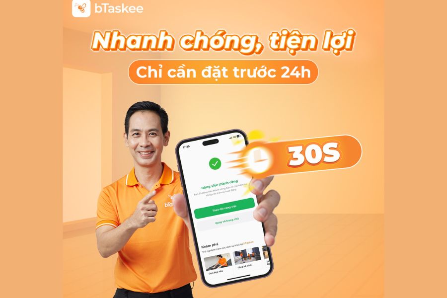 Đặt lịch nhanh chóng qua app bTaskee tiện lợi mọi lúc mọi nơi.