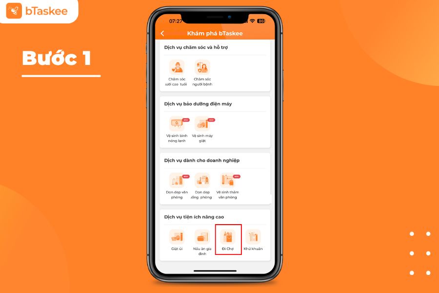 Chọn dịch vụ đi chợ.