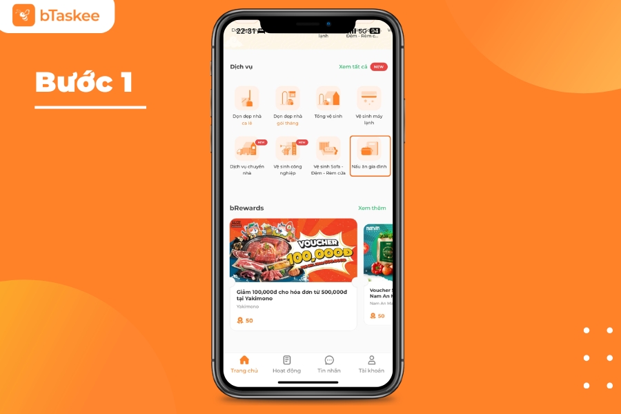 Chọn dịch vụ nấu ăn ngày Tết trên app bTaskee.