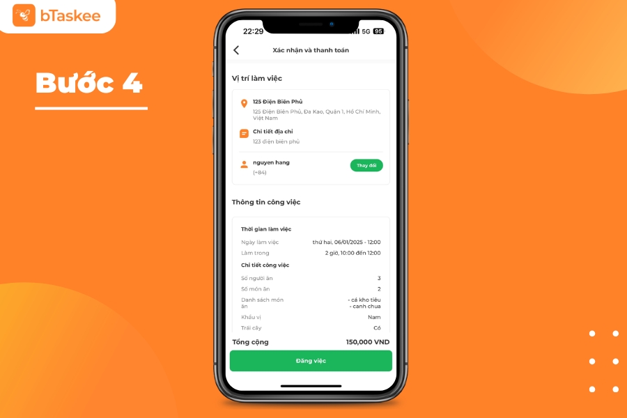 Xác nhận đầy đủ thông tin và xác nhận đăng việc để hoàn tất.
